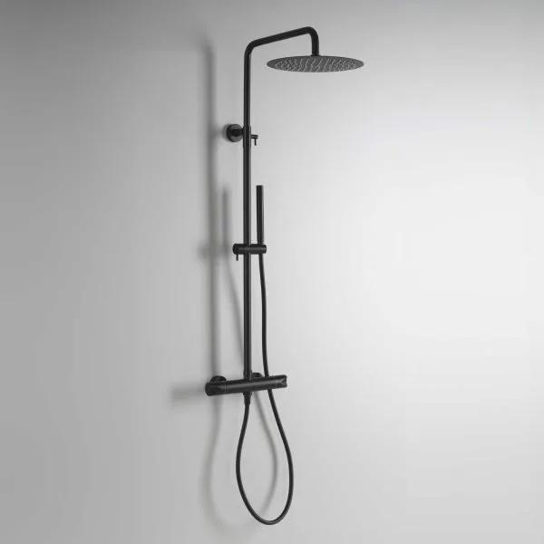 Colonna Doccia Ares HERMES Round con Miscelatore Meccanico e Soffione Inox Ø 25 cm, Nero Opaco
